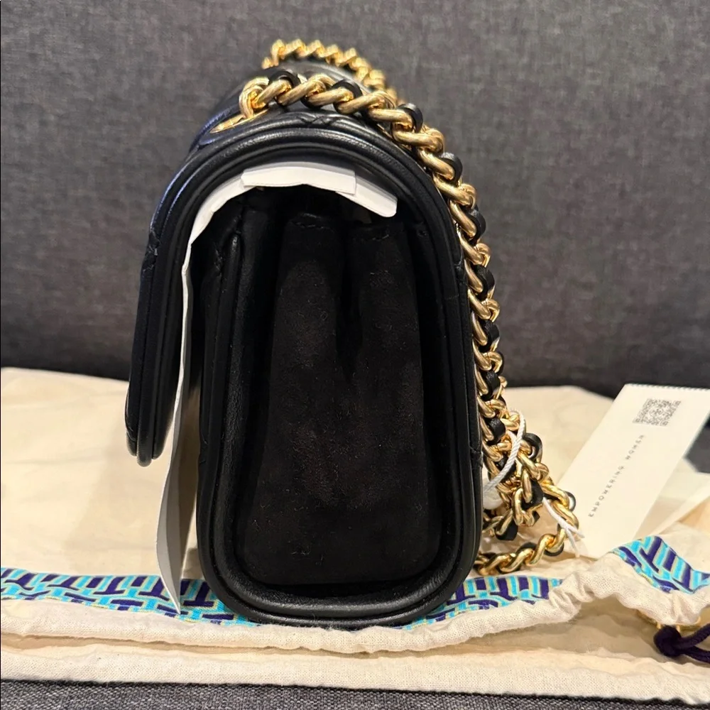 Tory Burch Black Quilted Bag with Gold Chain